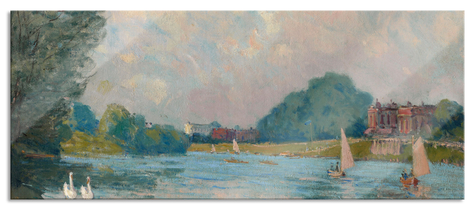 Pixxprint Alfred Sisley - Thames at Hampton Court , Glasbild Panorama