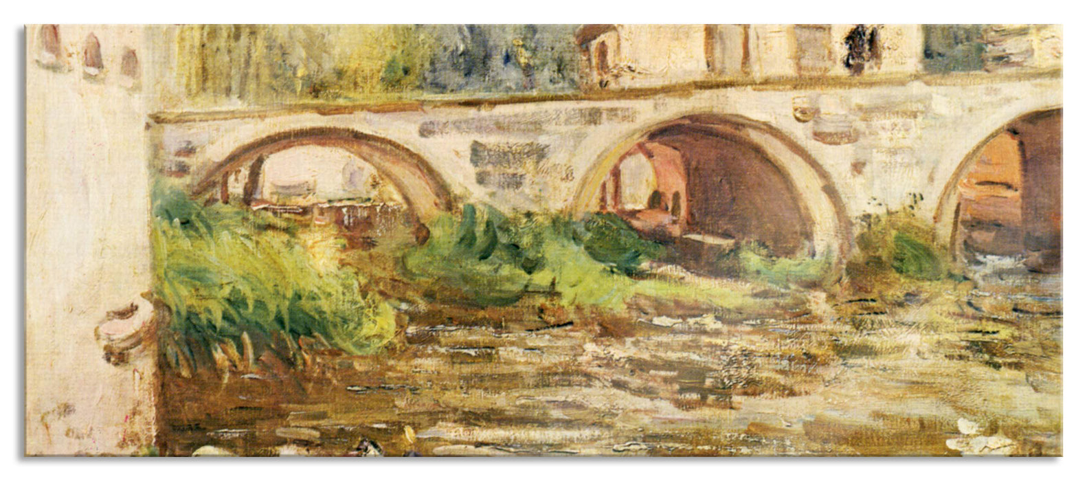 Pixxprint Alfred Sisley - The Washerwomen of Moret , Glasbild Panorama