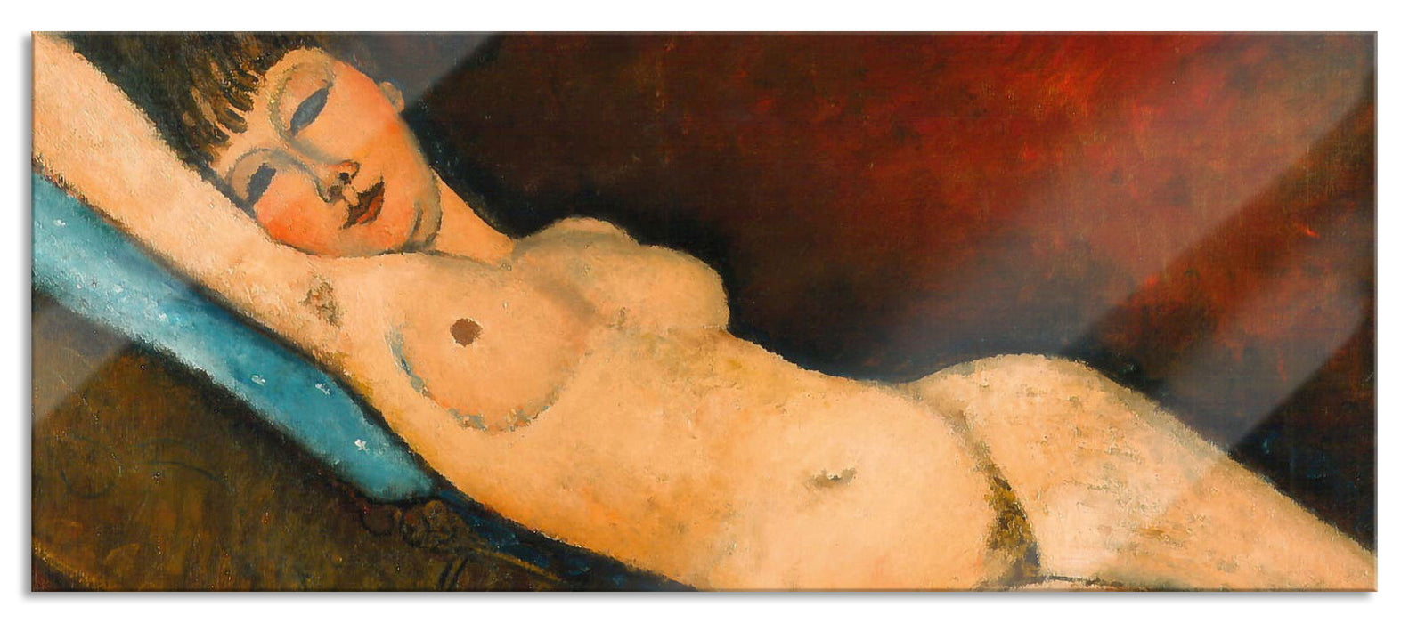 Pixxprint Amedeo Modigliani - Nu Couché au coussin bleu, Glasbild Panorama