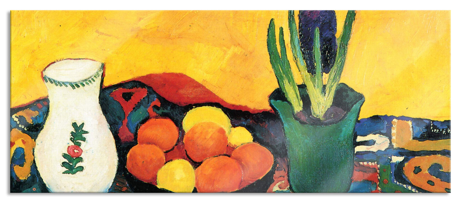 Pixxprint August Macke - Stillleben Still Life Hyacinths Carpet , Glasbild Panorama