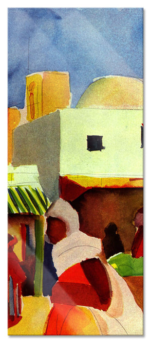 Pixxprint August Macke - Markt in Tunis , Glasbild Panorama