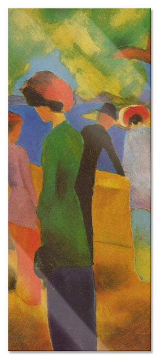 Pixxprint August Macke - Dame in grüner Jacke , Glasbild Panorama