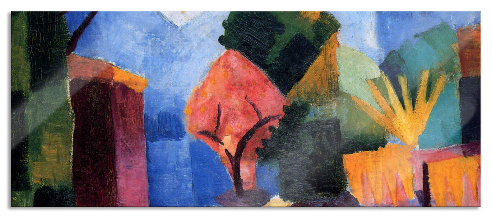 Pixxprint August Macke - Garten am Thuner See , Glasbild Panorama