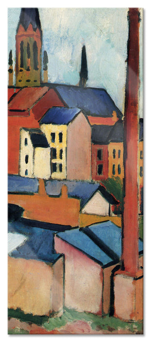 Pixxprint August Macke - Marienkirche mit Häusern und Schornstein, Glasbild Panorama