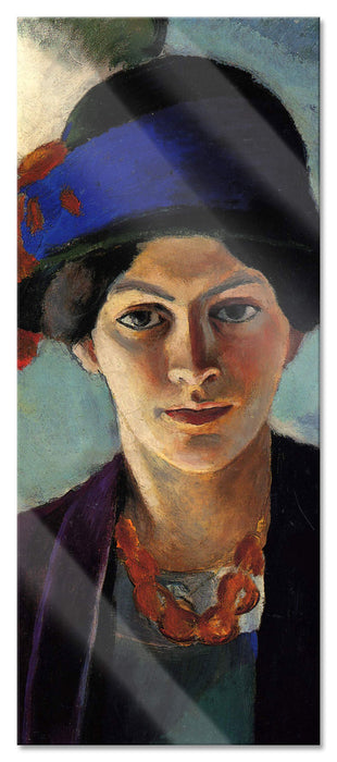 Pixxprint August Macke - Frau des Künstlers mit Hut, Glasbild Panorama