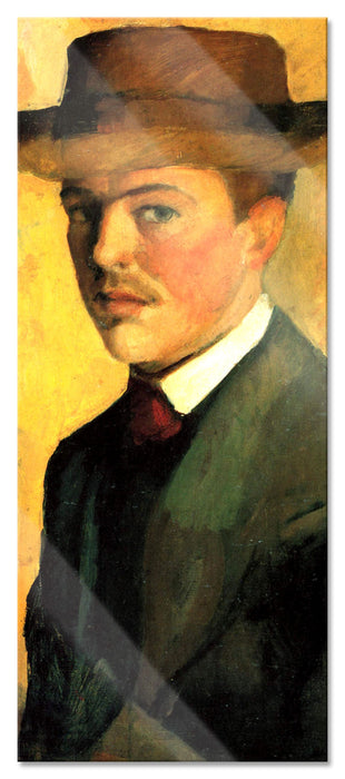 Pixxprint August Macke - Selbstportrait mit Hut , Glasbild Panorama