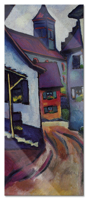 Pixxprint August Macke - Straße mit Kirche in Kandern, Glasbild Panorama