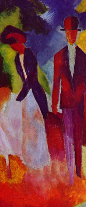 August Macke - Leute am blauen See , Glasbild Panorama