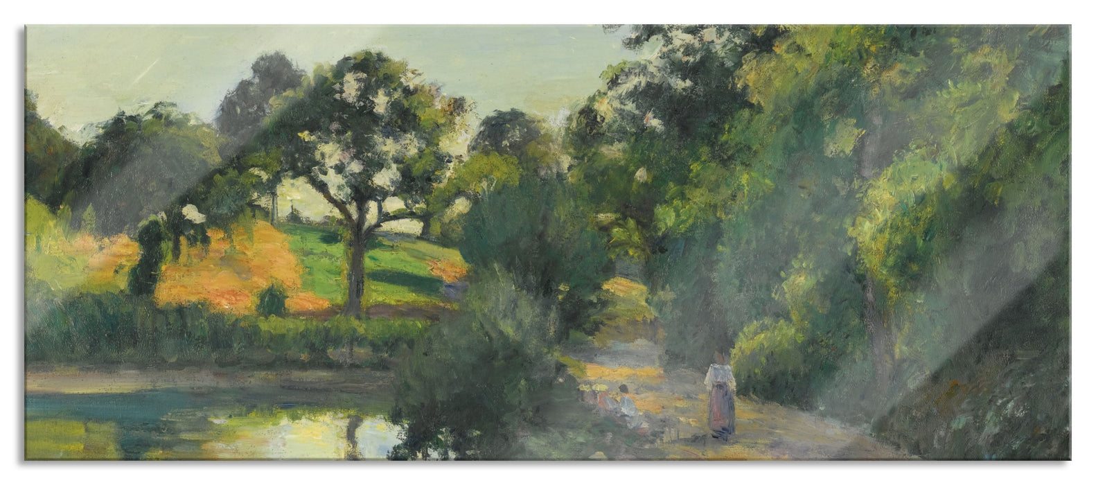 Pixxprint Camille Pissarro - L'ÉTANG AU SOLEIL COUCHANT MONTFOUC, Glasbild Panorama