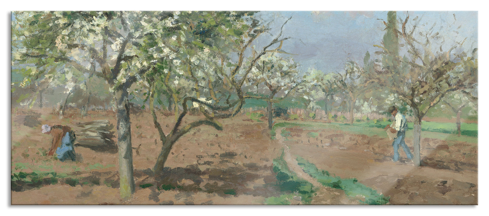 Pixxprint Camille Pissarro - Orchard in Blossom Louveciennes , Glasbild Panorama