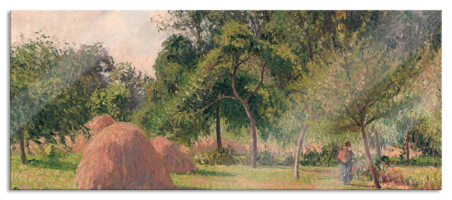 Pixxprint Camille Pissarro - Haystacks Morning Eragny , Glasbild Panorama