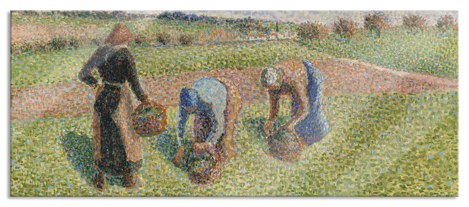 Pixxprint Camille Pissarro - PAYSANNES RAMASSANT DES HERBES ÉRAG, Glasbild Panorama