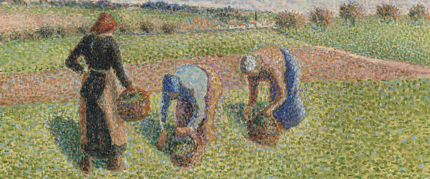 Camille Pissarro - PAYSANNES RAMASSANT DES HERBES ÉRAG, Glasbild Panorama