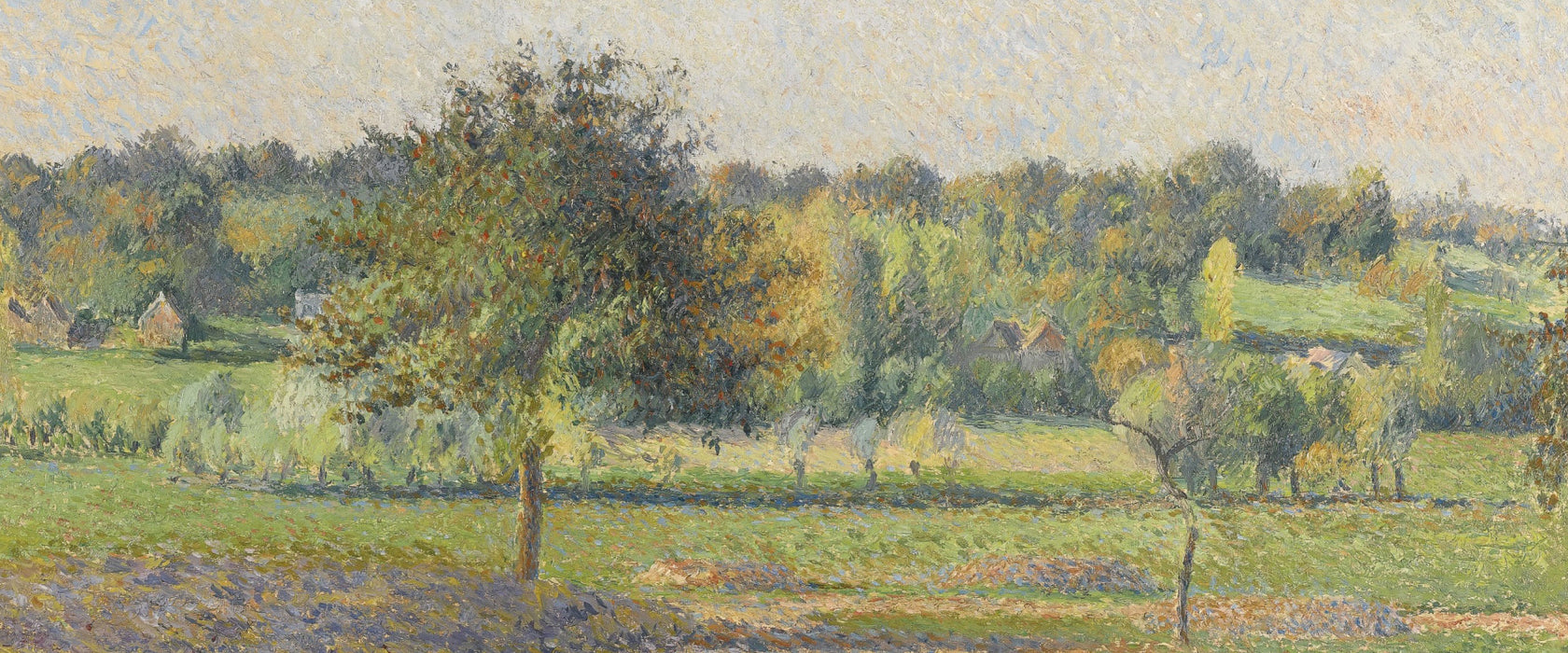 Camille Pissarro - PRAIRIE À ÉRAGNY , Glasbild Panorama