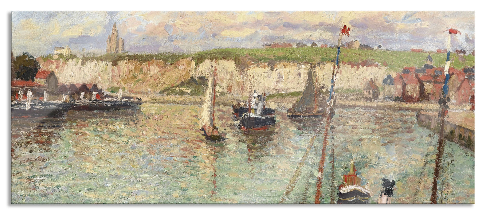 Pixxprint Camille Pissarro - L'AVANT-PORT DE DIEPPE APRÈS-MIDI, Glasbild Panorama