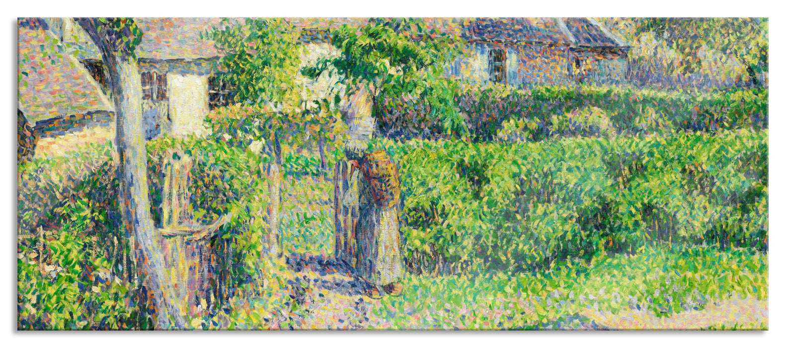 Pixxprint Camille Pissarro - Maisons de paysans , Glasbild Panorama