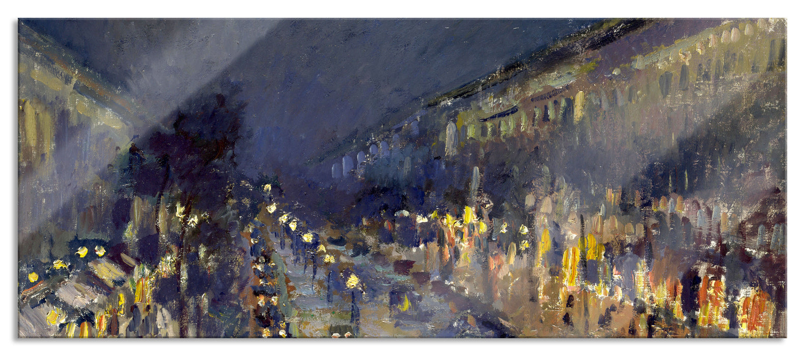 Pixxprint Camille Pissarro - The Boulevard Montmartre at Night , Glasbild Panorama