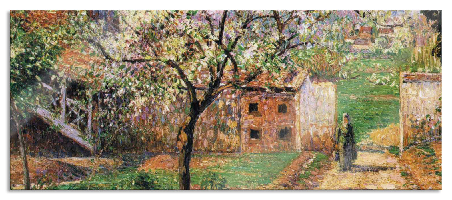 Pixxprint Camille Pissarro - Flowering Plum Tree Eragny, Glasbild Panorama