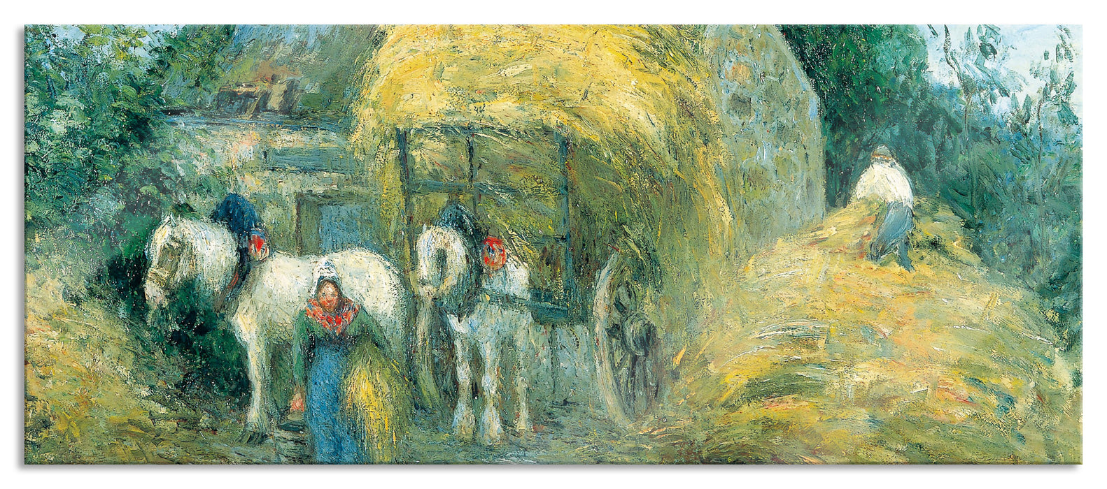 Pixxprint Camille Pissarro - The Hay Cart Montfoucault, Glasbild Panorama