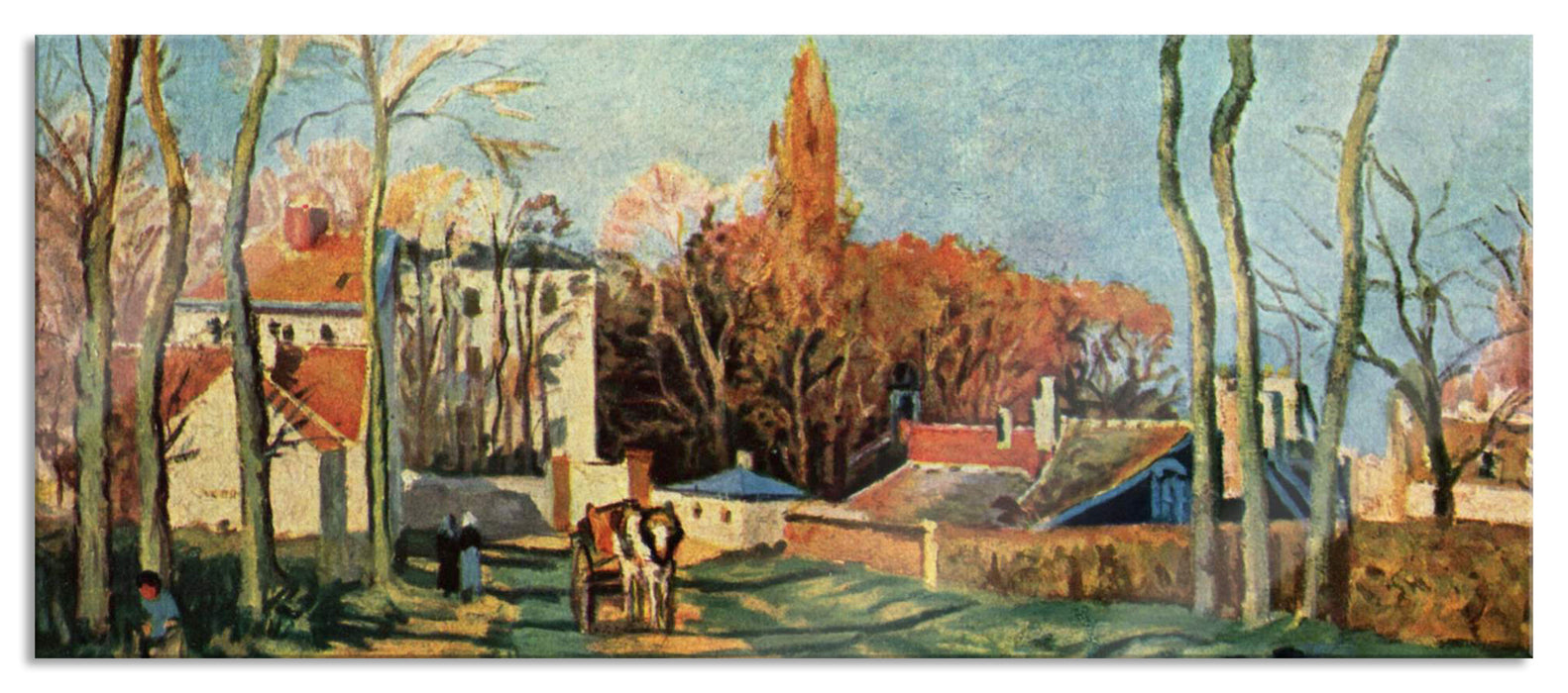 Pixxprint Camille Pissarro - Entrée du village de Voisin , Glasbild Panorama