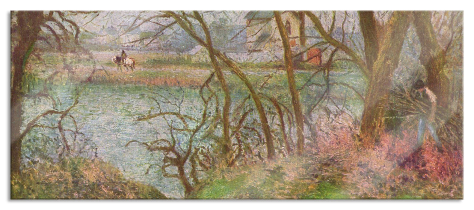 Pixxprint Camille Pissarro - Bords de l'Oise près de Pontoise , Glasbild Panorama