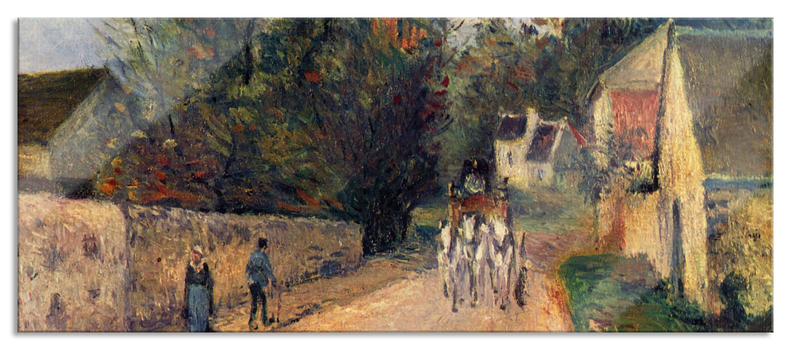 Pixxprint Camille Pissarro - La diligence route d'Ennery à l'Her, Glasbild Panorama