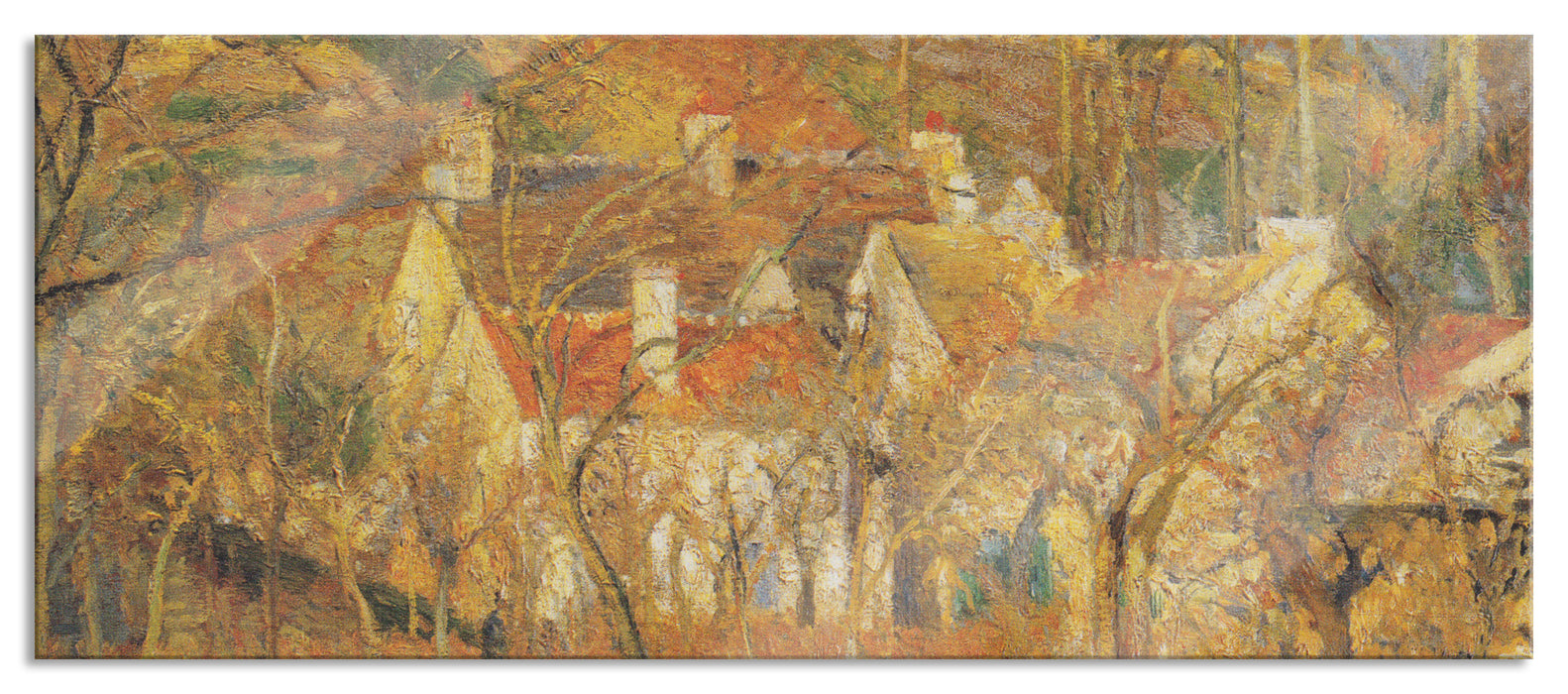 Pixxprint Camille Pissarro - Les toits rouges coin de village, Glasbild Panorama