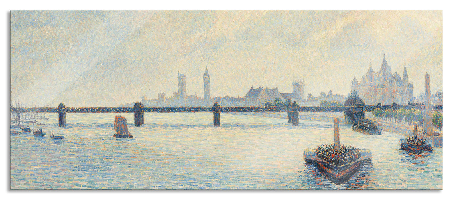 Pixxprint Camille Pissarro - Charing Cross Bridge London , Glasbild Panorama