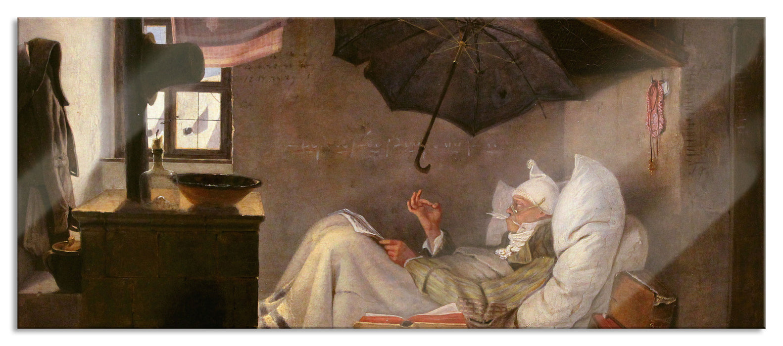 Pixxprint Carl Spitzweg - Der arme Poet, Glasbild Panorama