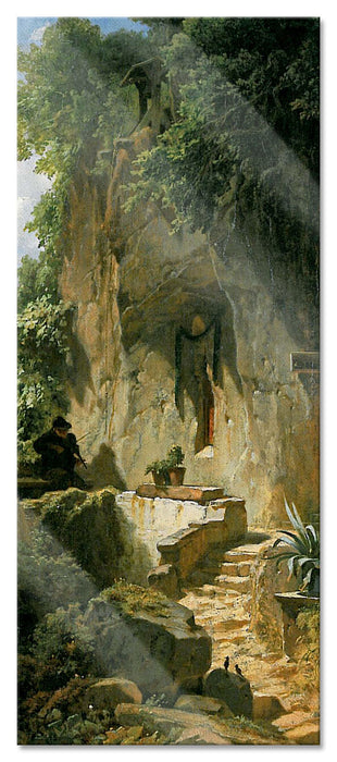 Pixxprint Carl Spitzweg - Musizierender Einsiedler, Glasbild Panorama