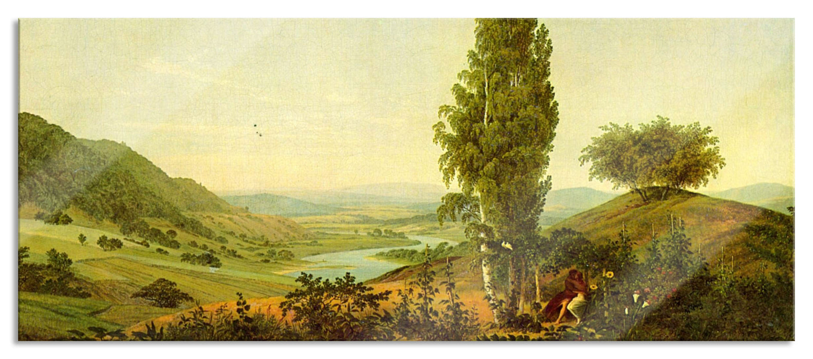 Pixxprint Caspar David Friedrich - Der Sommer Landschaft mit Lie, Glasbild Panorama