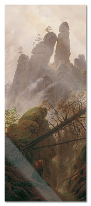 Pixxprint Caspar David Friedrich - Felsenlandschaft im Elbsandste, Glasbild Panorama