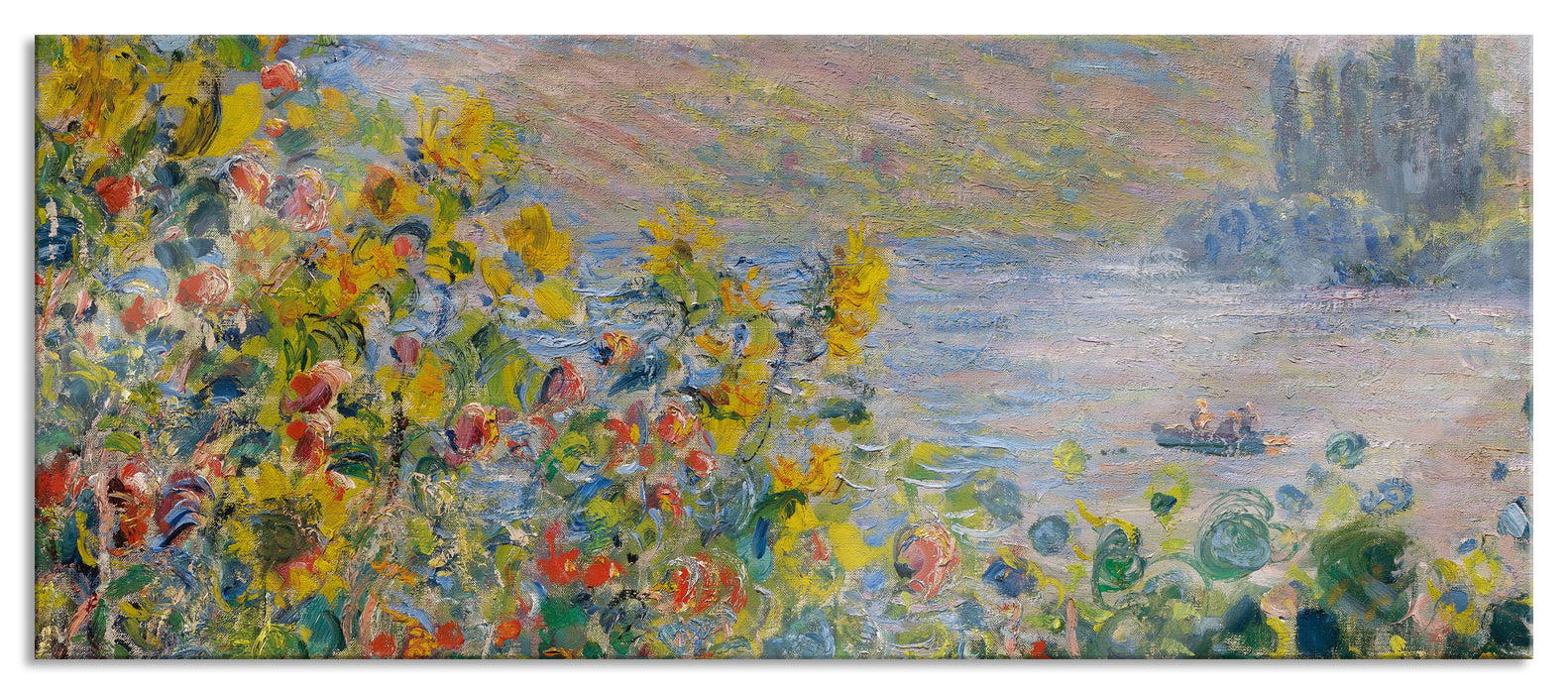 Pixxprint Claude Monet - Blumenbeete in Vetheuil , Glasbild Panorama