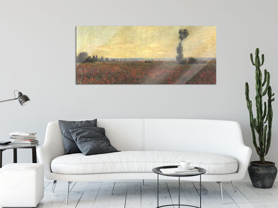 Claude Monet - Mohnfeld I, Glasbild Panorama