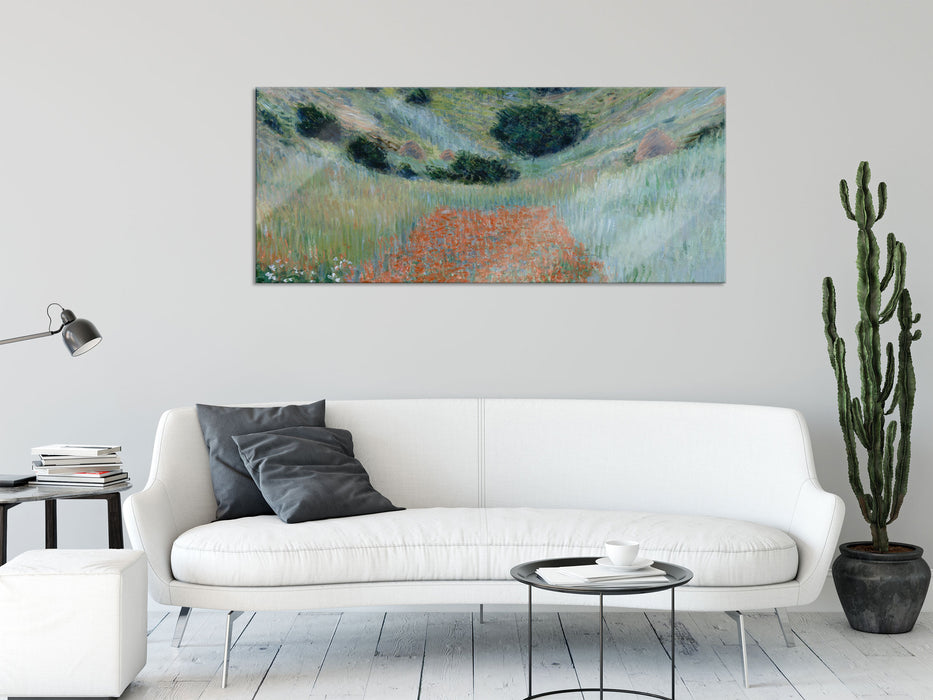 Claude Monet - Mohnfeld bei Giverny , Glasbild Panorama