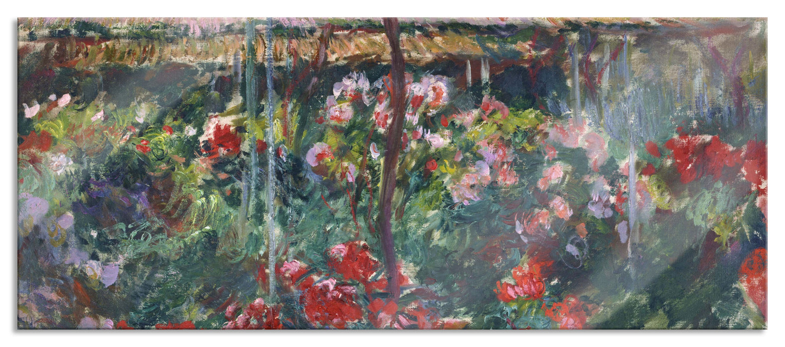 Pixxprint Claude Monet - Pfingstrosen-Garten , Glasbild Panorama