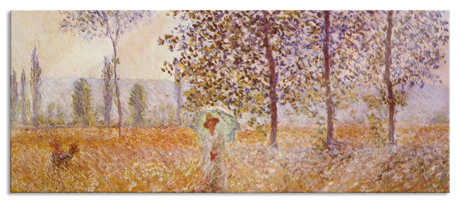 Pixxprint Claude Monet - Pappeln im Sonnenlicht , Glasbild Panorama