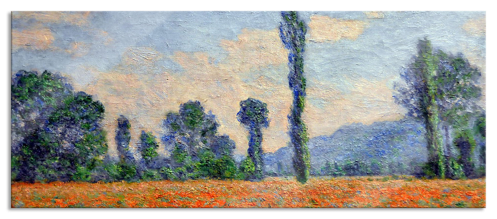 Pixxprint Claude Monet - Mohnfeld Giverny , Glasbild Panorama