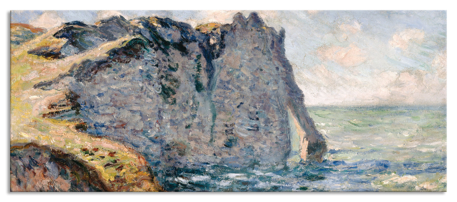 Pixxprint Claude Monet - Die Klippe von Aval Étrétat , Glasbild Panorama