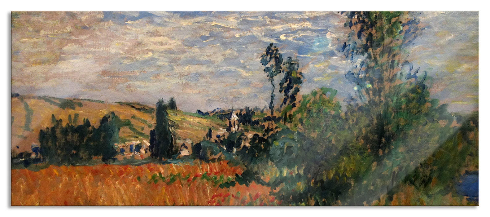 Claude Monet - Weg durch die Mohnfelder Ile Saint-Mart, Glasbild Panorama