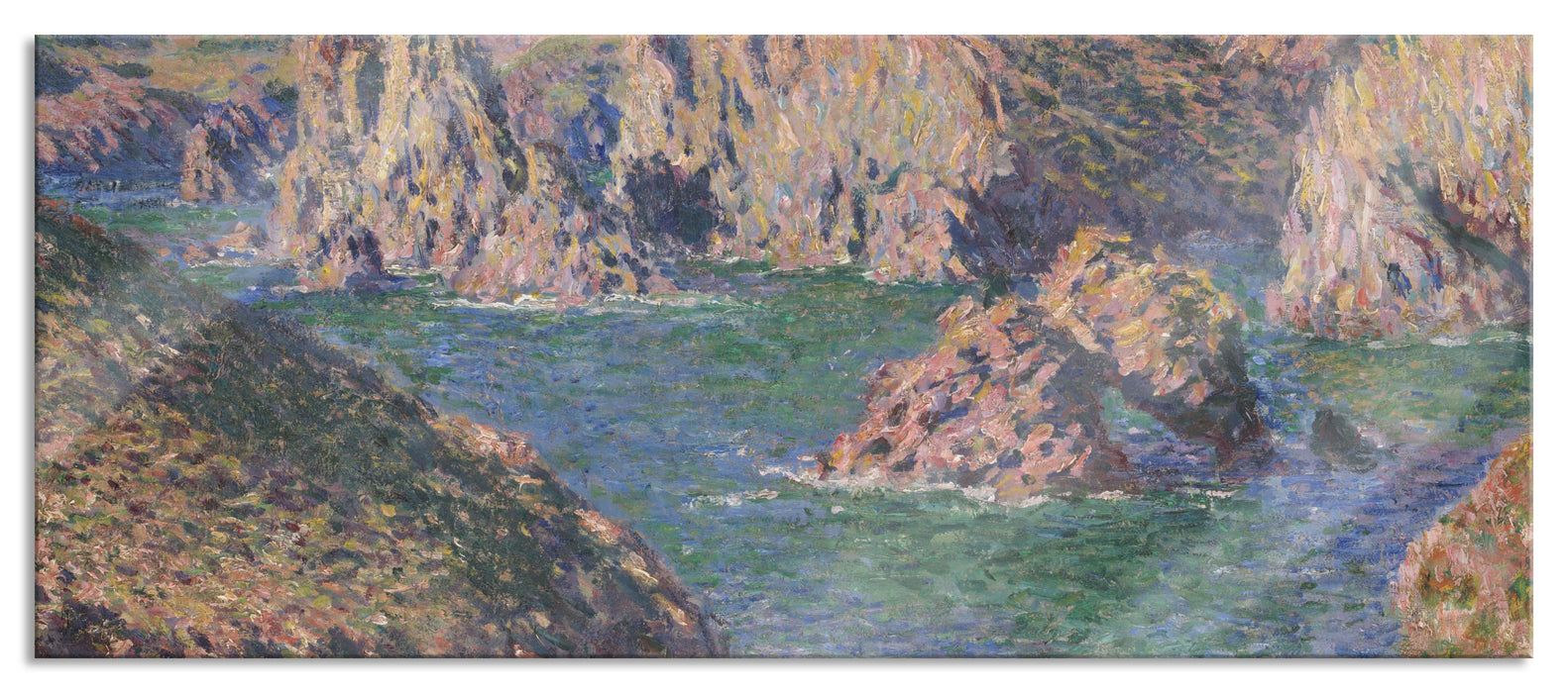 Pixxprint Claude Monet - Der Felsen von Guibel, Glasbild Panorama