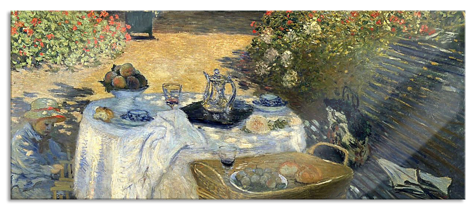 Pixxprint Claude Monet - Die Mittagsmahlzeit , Glasbild Panorama