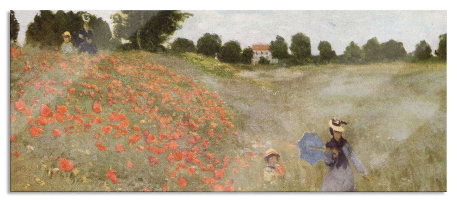 Pixxprint Claude Monet - Mohnfeld II, Glasbild Panorama