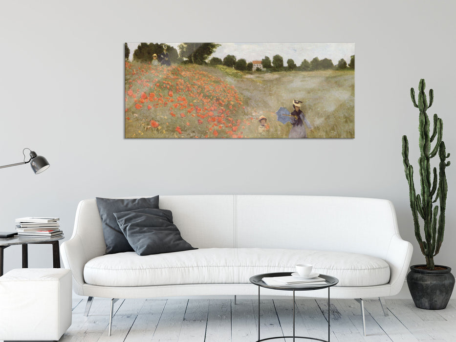 Claude Monet - Mohnfeld II, Glasbild Panorama