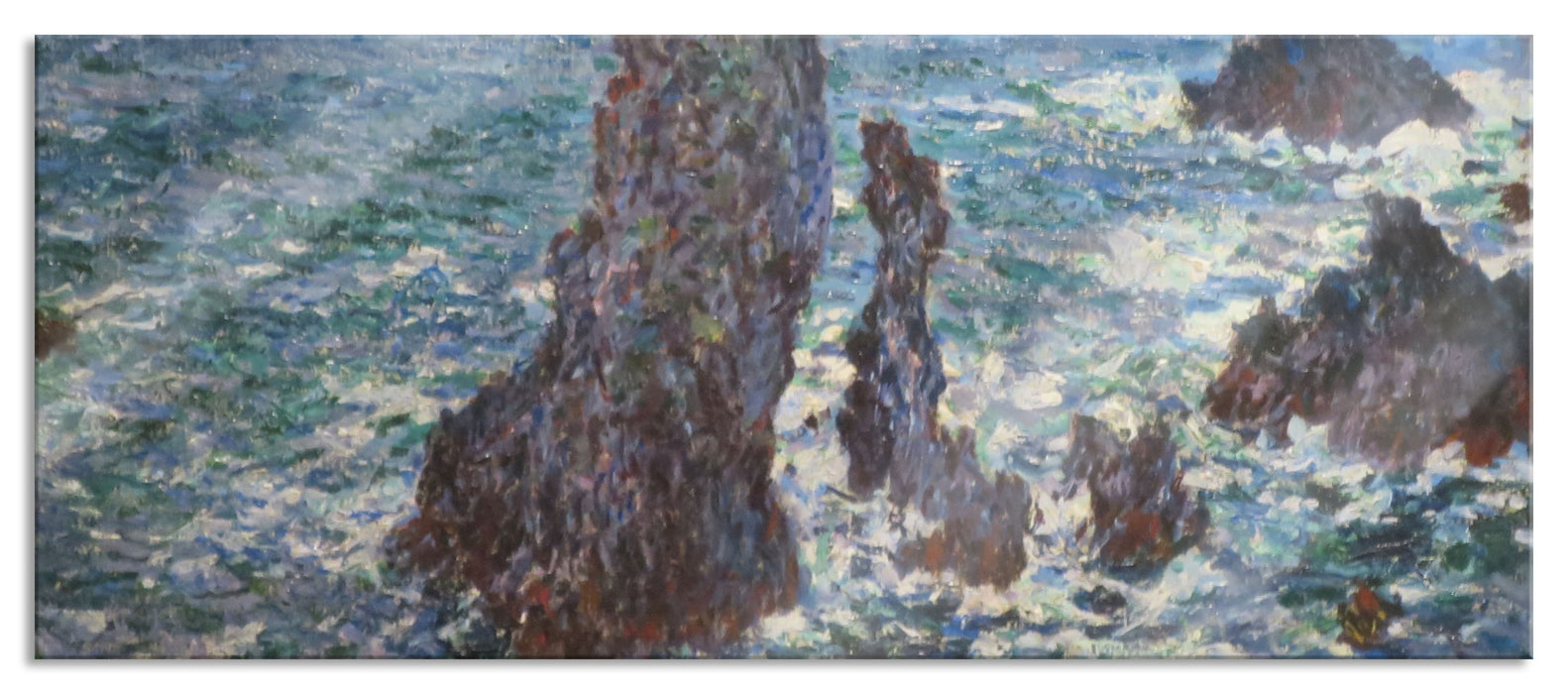 Pixxprint Claude Monet - Felsen bei Belle-Ile, Glasbild Panorama