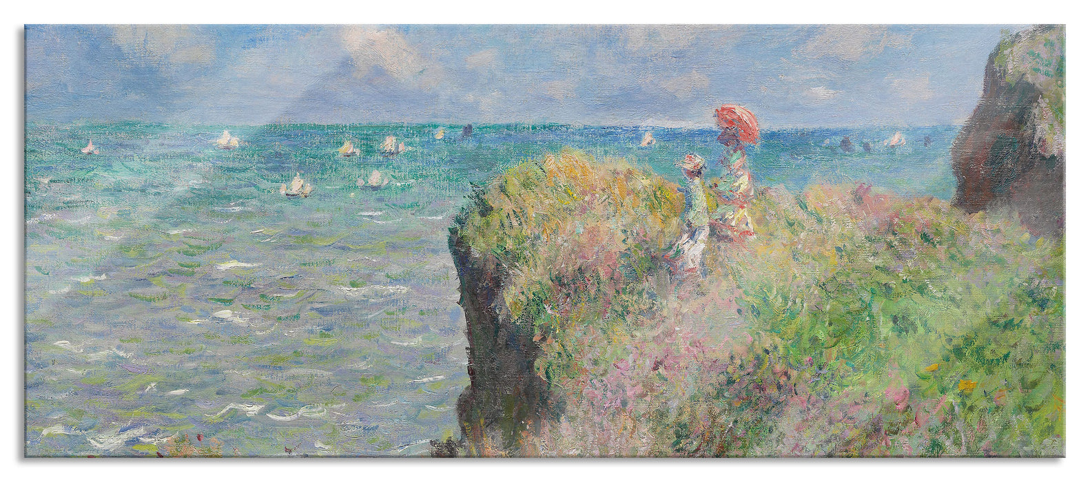 Pixxprint Claude Monet - Spaziergang auf Klippen-Ebene bei Pourvi, Glasbild Panorama