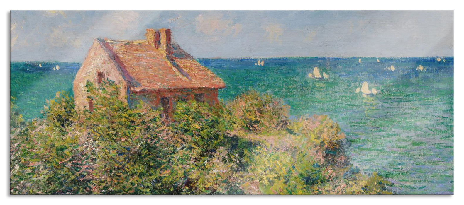 Pixxprint Claude Monet - Fischer-Häuschen in Varengeville, Glasbild Panorama