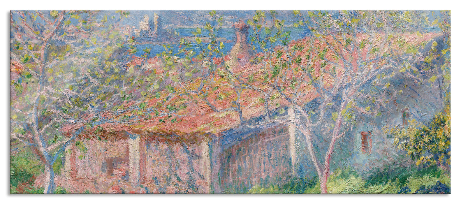 Pixxprint Claude Monet - Gärtner Häuschen in Antibes, Glasbild Panorama