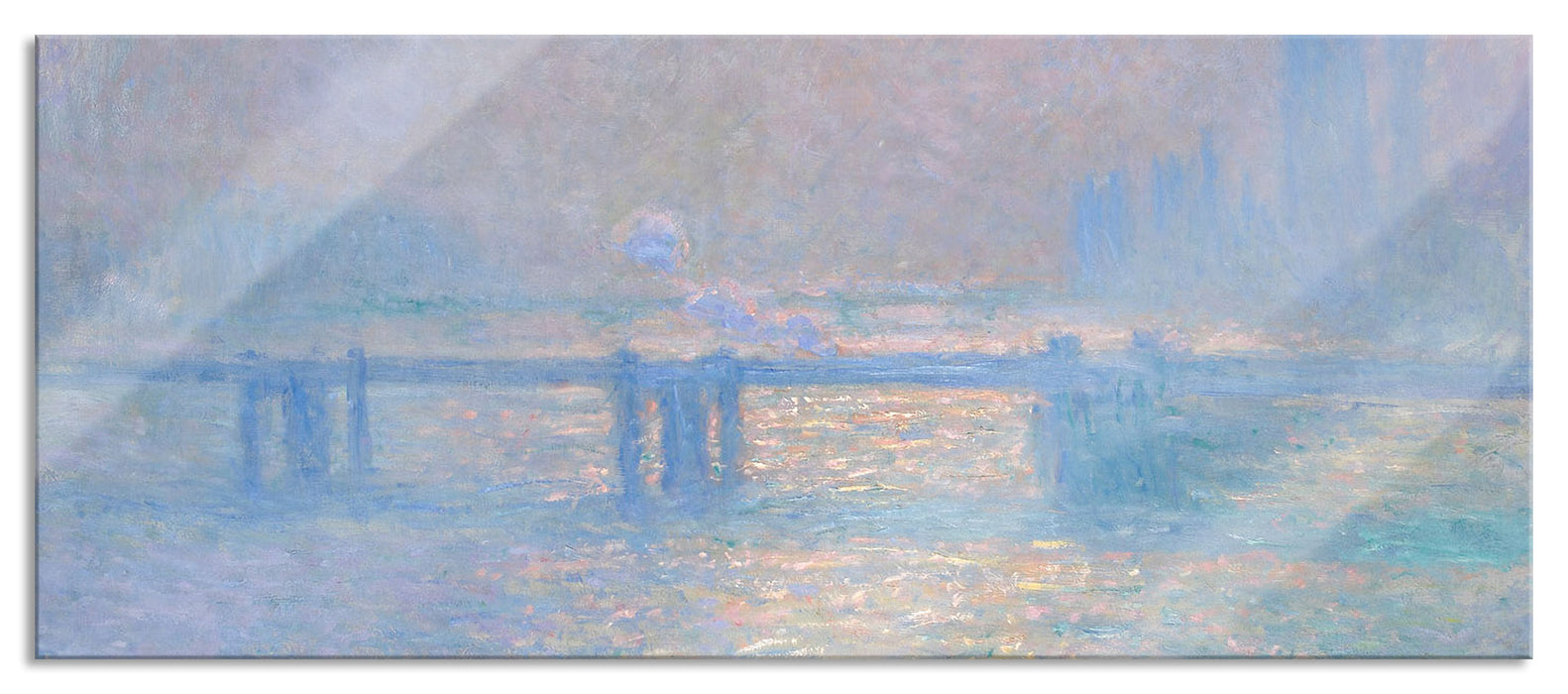 Pixxprint Claude Monet - Le Soleil sur la Tamise à Londres broui, Glasbild Panorama