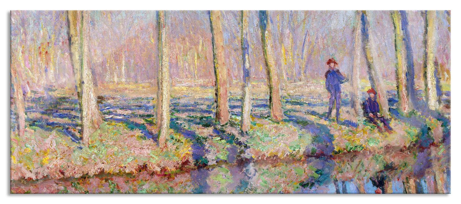 Pixxprint Claude Monet - Pierre Hoschede und Michel Monet am Ufer, Glasbild Panorama